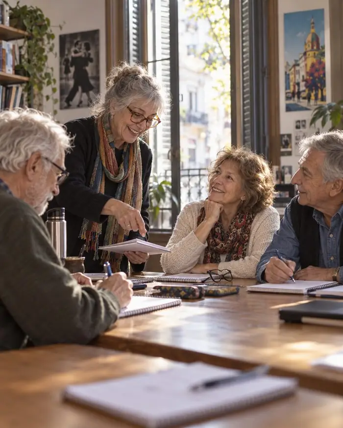 Un taller con personas mayores aprendiendo algo nuevo