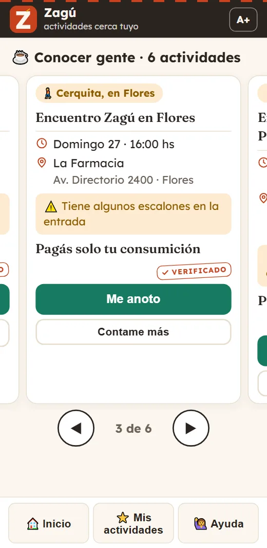 Una actividad cercana con su dirección